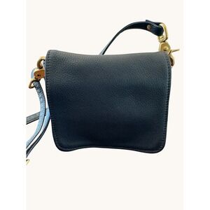 Libaire USA Navy Blue Pebbled Leather Mini Crossbody Bag Brass Hardware